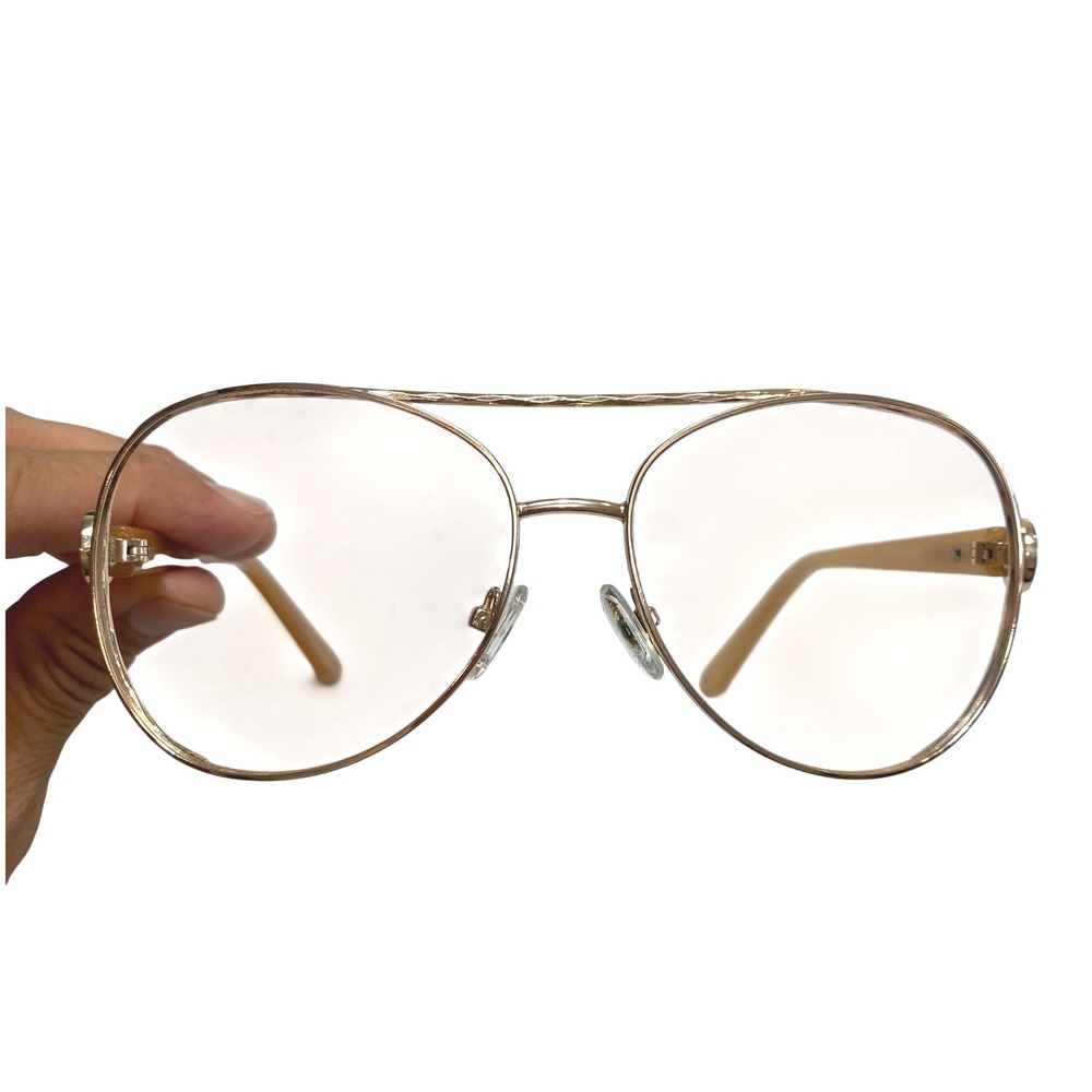 Guess Aviator Eyeglasses Womens Gold Amber Retro Bridge 28U 58-14-135